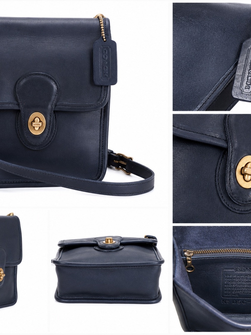 Vintage Coach Navy Blue Turnlock Crossbody Bag | USA Made Glove-Tanned Leather - Picture 2 of 3